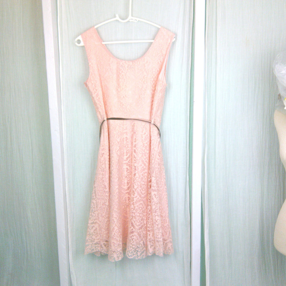 🍩 Devore Pattern Midi Flared Dress Peach - Picture 3 of 8